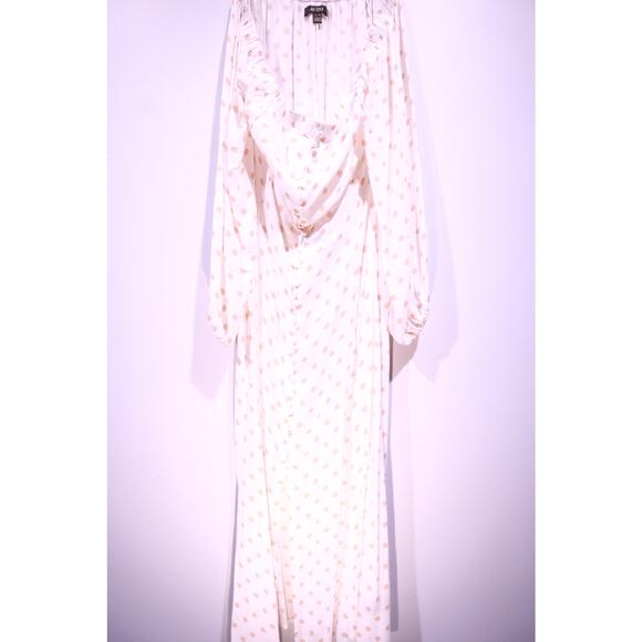 AFRM Ivory Polka Dot Button Front Dress – Drape Neck Long Sleeve – Size XS - Picture 1 of 6